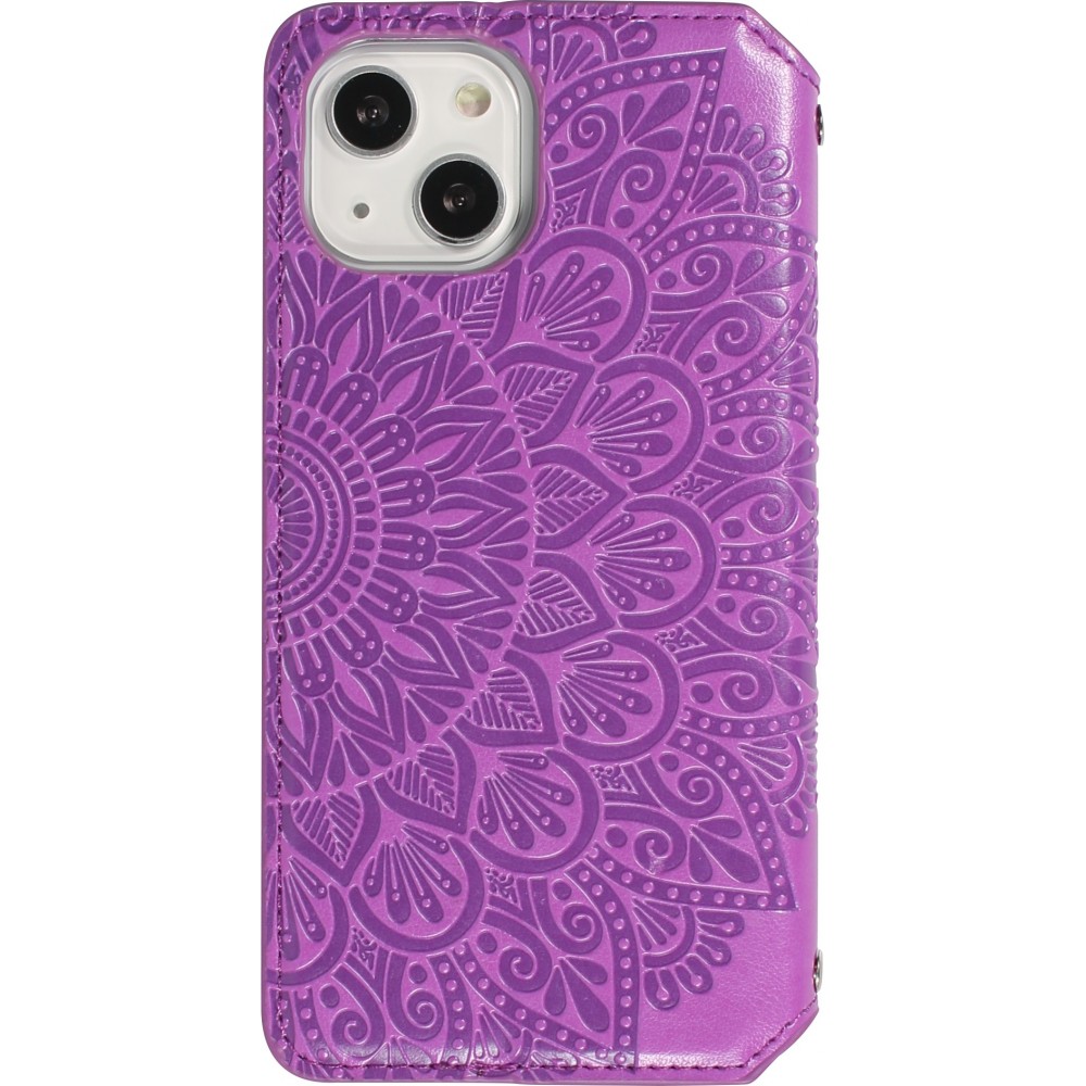 Fourre iPhone 13 - Flip Wallet fashion mandala design artistique - Violet