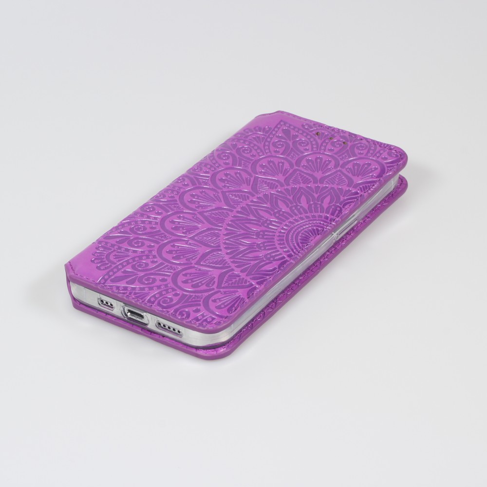 Fourre iPhone 13 - Flip Wallet fashion mandala design artistique - Violet