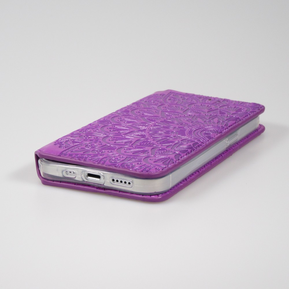 iPhone 13 Case Hülle - Flip Wallet Fashion künstlerisches Mandala Design  - Violett