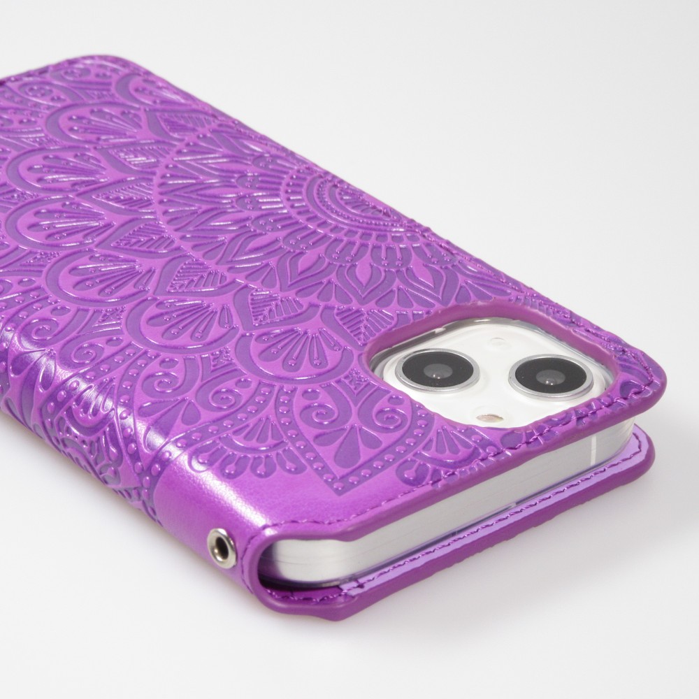 iPhone 13 Case Hülle - Flip Wallet Fashion künstlerisches Mandala Design  - Violett