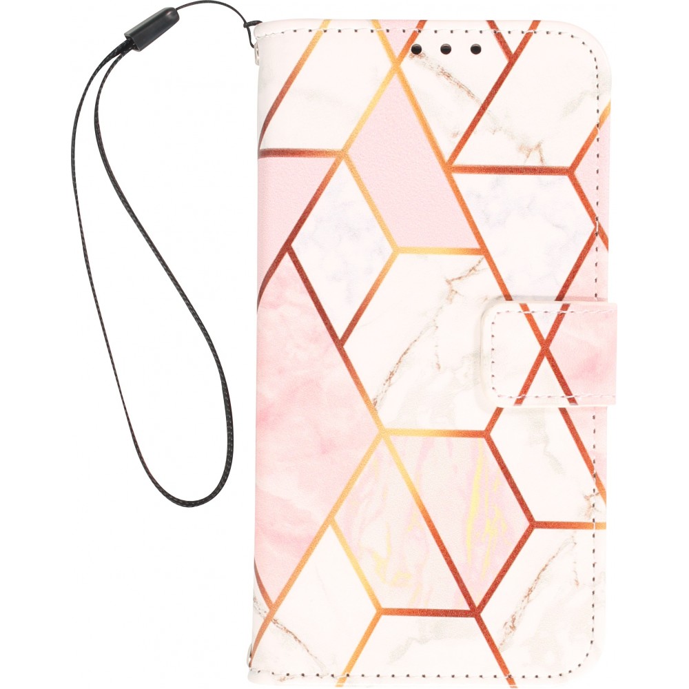 Fourre iPhone 13 - Flip Wallet marble geometric lines avec fermeture à aimant - Rose