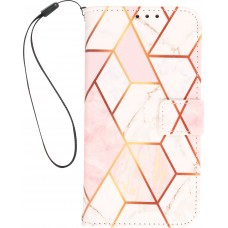 iPhone 13 Case Hülle - Flip Wallet marmor geometric lines mit Magnet Verschluss - Rosa