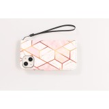 iPhone 13 Case Hülle - Flip Wallet marmor geometric lines mit Magnet Verschluss - Rosa