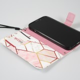 Fourre iPhone 13 - Flip Wallet marble geometric lines avec fermeture à aimant - Rose