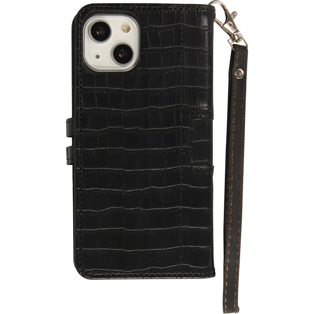 iPhone 13 Pro Case Hülle - Flip Krokodil - Schwarz