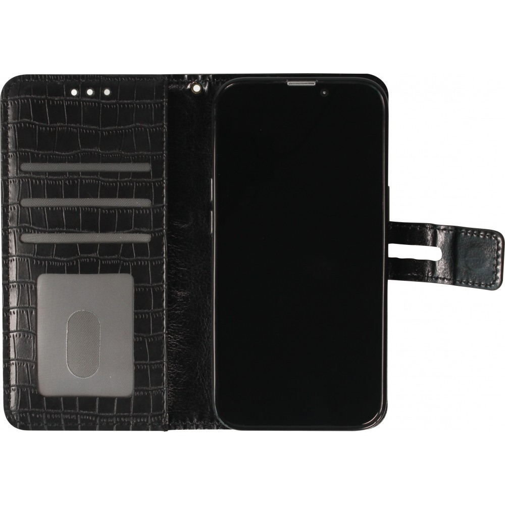 iPhone 13 Pro Case Hülle - Flip Krokodil - Schwarz