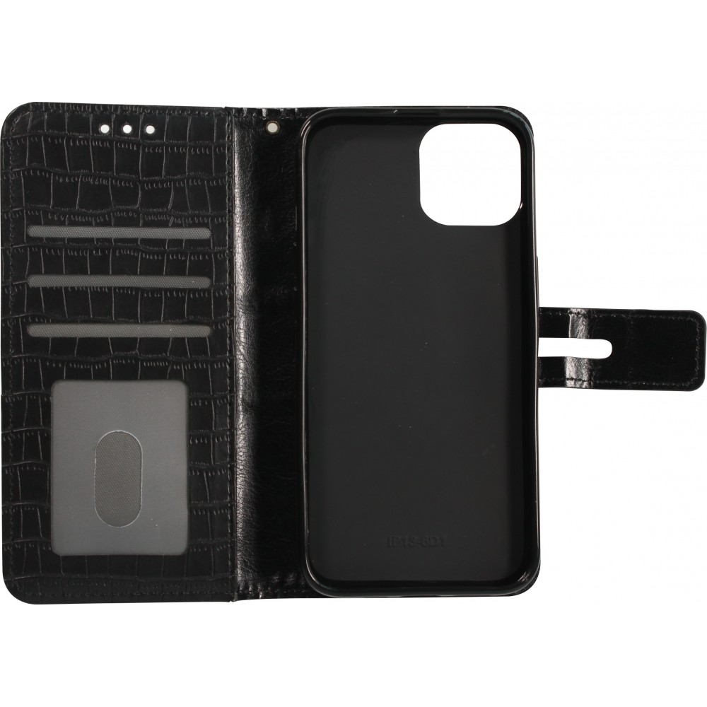 iPhone 13 Pro Case Hülle - Flip Krokodil - Schwarz