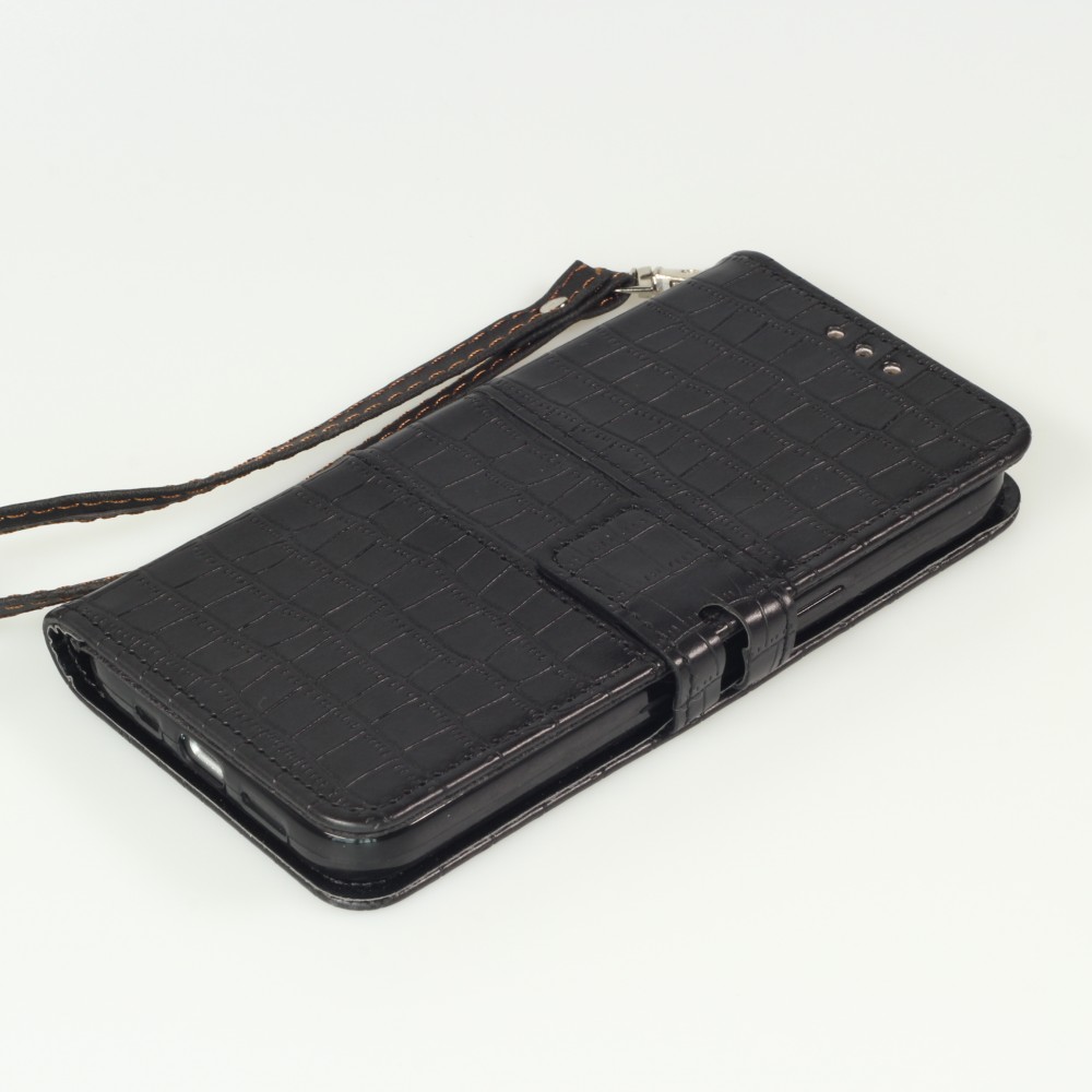 Fourre iPhone 13 - Flip crocodile - Noir