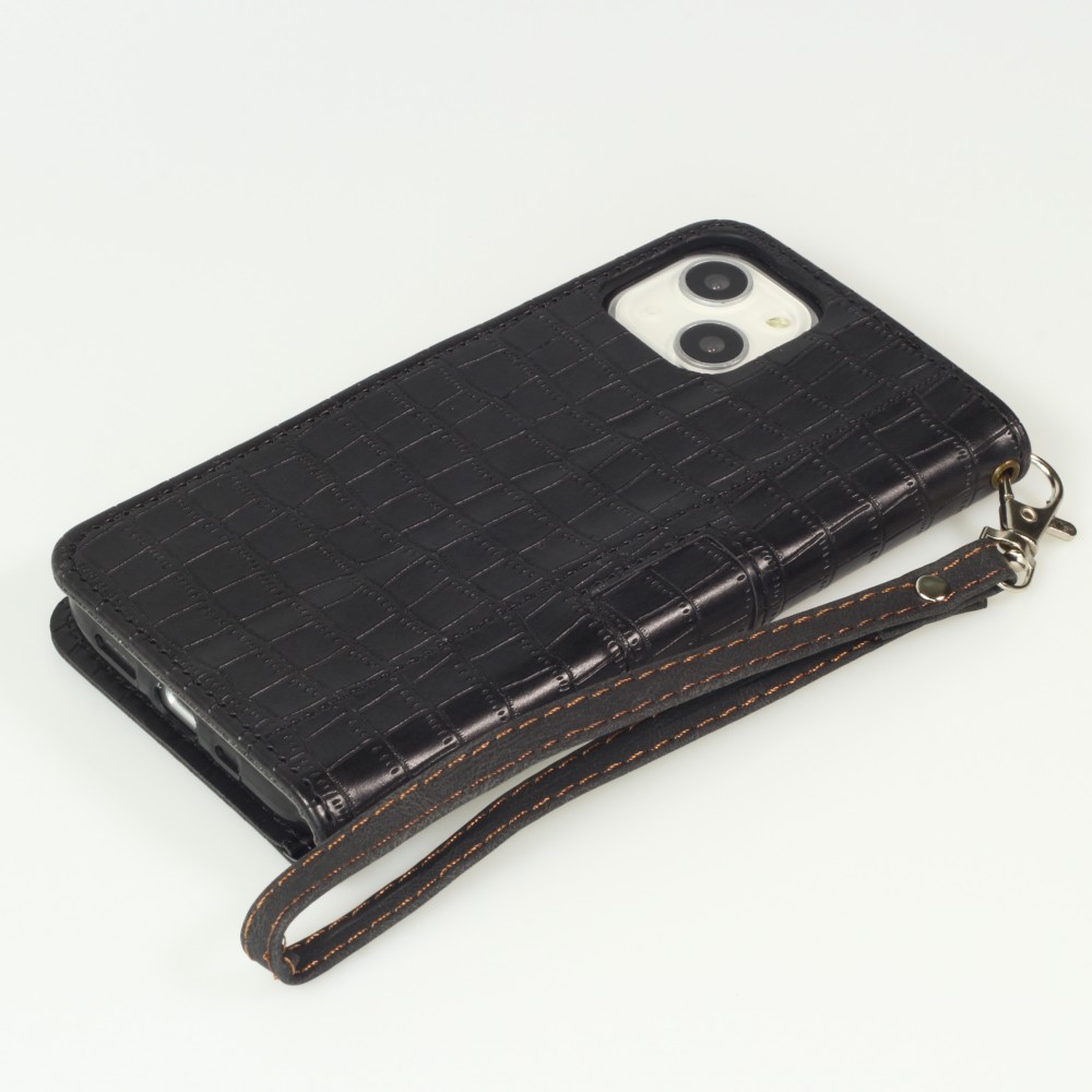 iPhone 13 Pro Case Hülle - Flip Krokodil - Schwarz