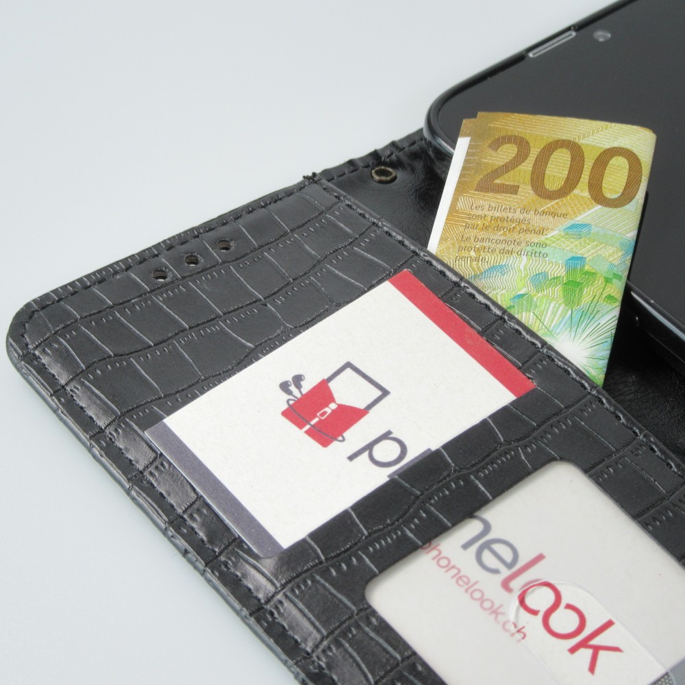 iPhone 13 Pro Case Hülle - Flip Krokodil - Schwarz