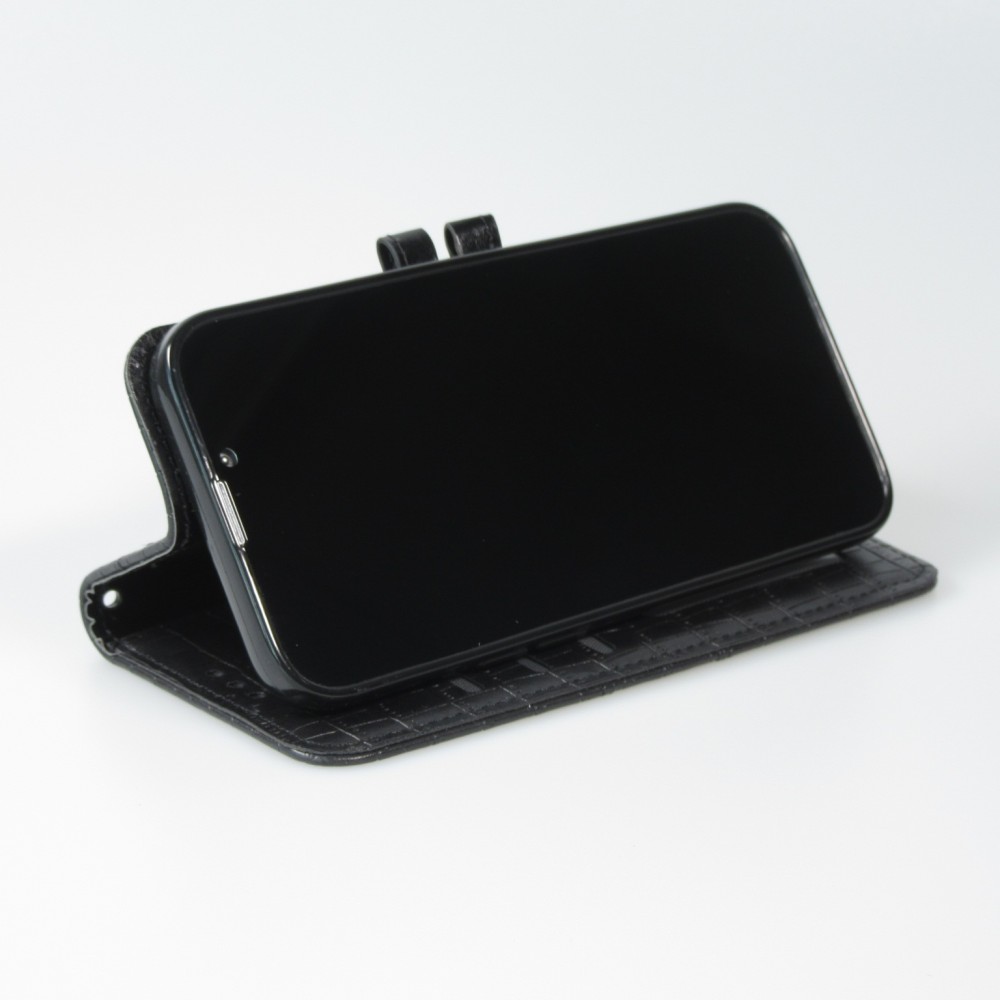 iPhone 13 Pro Case Hülle - Flip Krokodil - Schwarz