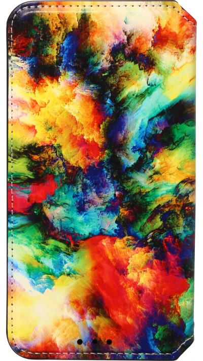 Fourre iPhone 13 mini - Flip peinture multi-couleur avec rangement pour cartes de crédit, billet, carte SIM