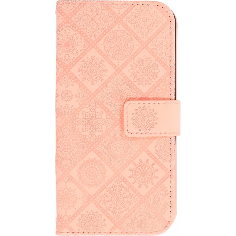 Fourre iPhone 13 - Premium Flip Wallet caoutchouc motif oriental avec fermeture aimantée - Rose