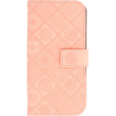 iPhone 13 Case Hülle - Premium Flip Wallet Kautschuk oriental Muster mit Magnetverschluss - Rosa