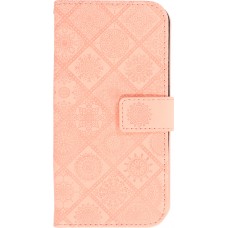 Fourre iPhone 13 - Premium Flip Wallet caoutchouc motif oriental avec fermeture aimantée - Rose