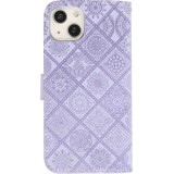Fourre iPhone 13 - Premium Flip Wallet caoutchouc motif oriental avec fermeture aimantée - Violet