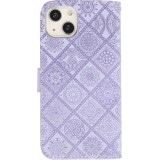 iPhone 13 Case Hülle - Premium Flip Wallet Kautschuk oriental Muster mit Magnetverschluss - Violett