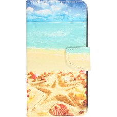 iPhone 13 Case Hülle - Premium Wallet Flip-Magnetverschluss und Kartenfach - Beach Starfish