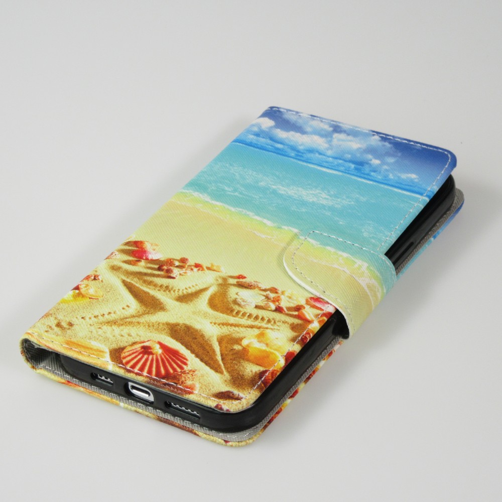 Fourre iPhone 13 - Premium Wallet flip fermeture magnétique et porte-carte - Beach Starfisch