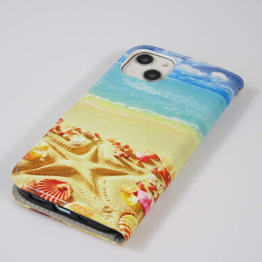 iPhone 13 Case Hülle - Premium Wallet Flip-Magnetverschluss und Kartenfach - Beach Starfish