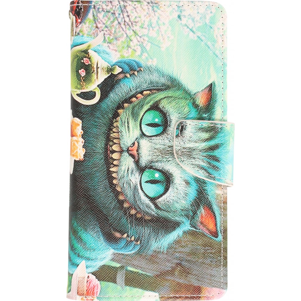 iPhone 13 Case Hülle - Premium Wallet Flip-Magnetverschluss und Kartenfach - Cheshire Cat