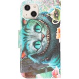 iPhone 13 Case Hülle - Premium Wallet Flip-Magnetverschluss und Kartenfach - Cheshire Cat