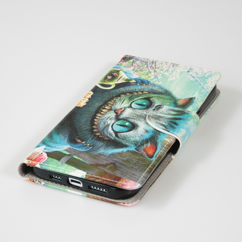 iPhone 13 Case Hülle - Premium Wallet Flip-Magnetverschluss und Kartenfach - Cheshire Cat