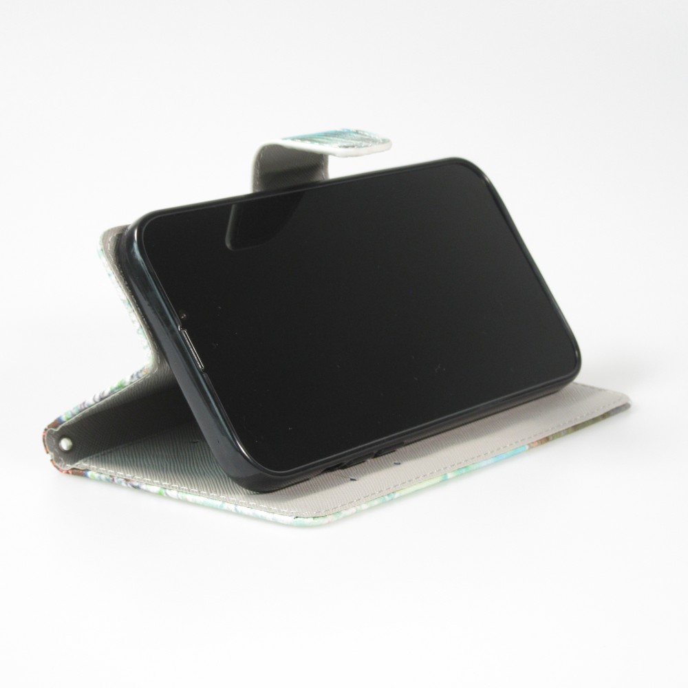 iPhone 13 Case Hülle - Premium Wallet Flip-Magnetverschluss und Kartenfach - Cheshire Cat