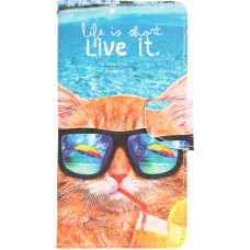 iPhone 13 Case Hülle - Premium Wallet Flip-Magnetverschluss und Kartenfach - Cool Cat sunglasses