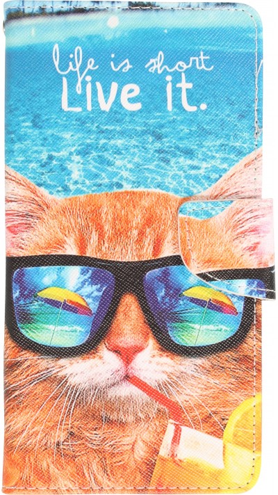 iPhone 13 Case Hülle - Premium Wallet Flip-Magnetverschluss und Kartenfach - Cool Cat sunglasses