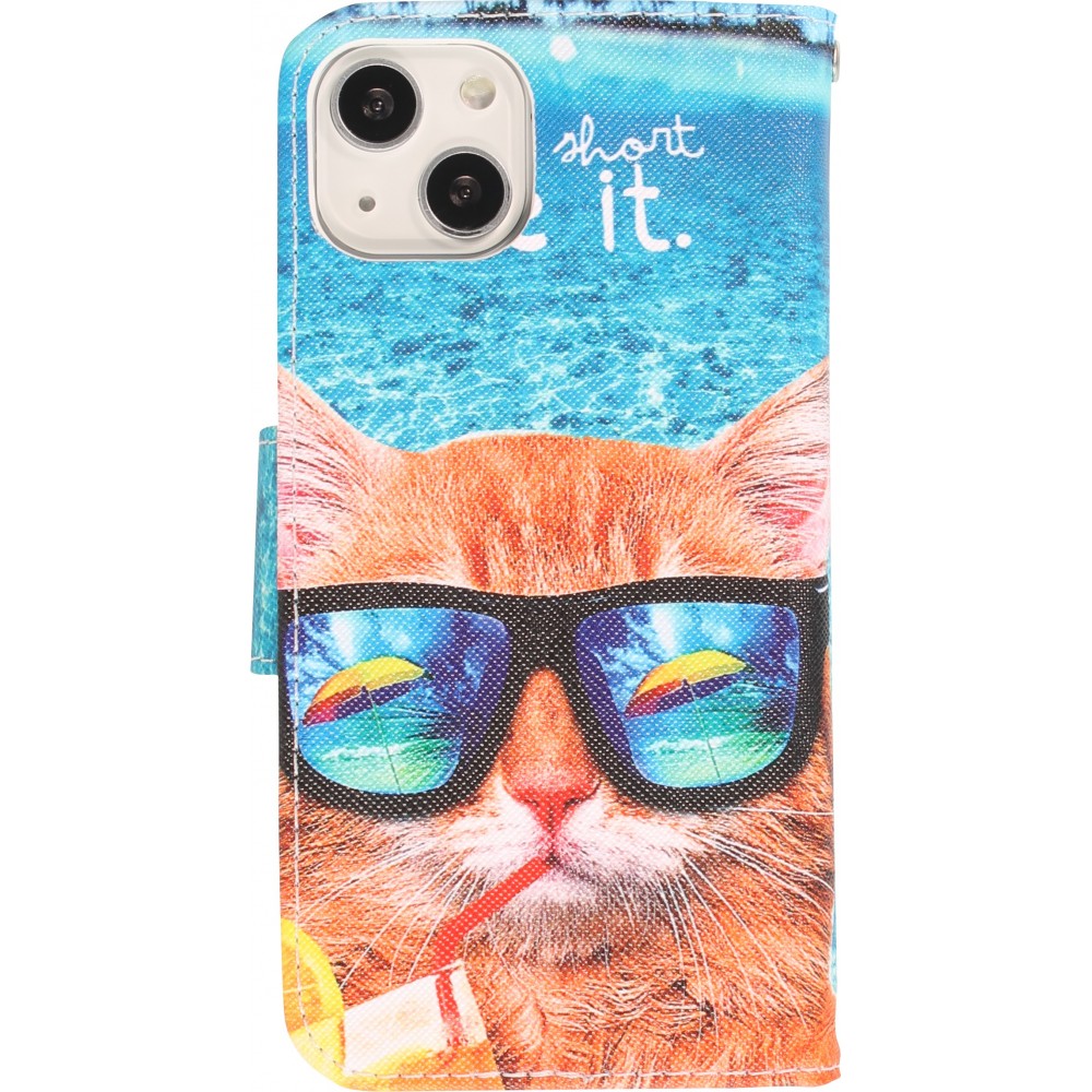 Fourre iPhone 13 - Premium Wallet flip fermeture magnétique et porte-carte - Cool Cat Sunglasses