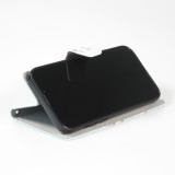 iPhone 13 Case Hülle - Premium Wallet Flip-Magnetverschluss und Kartenfach - Sakura Baum - Hellblau