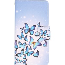 iPhone 13 Case Hülle - Premium Wallet Flip-Magnetverschluss und Kartenfach - Schmetterlings Schwarm - Hellviolett