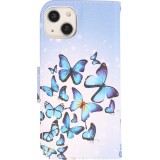 Fourre iPhone 13 - Premium Wallet flip fermeture magnétique et porte-carte - Nuée de papillons - Violet clair