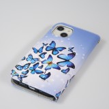 iPhone 13 Case Hülle - Premium Wallet Flip-Magnetverschluss und Kartenfach - Schmetterlings Schwarm - Hellviolett