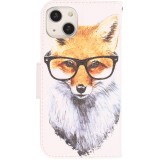 iPhone 13 Case Hülle - Premium Wallet Flip-Magnetverschluss und Kartenfach - Professor Fox - Weiss