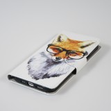 iPhone 13 Case Hülle - Premium Wallet Flip-Magnetverschluss und Kartenfach - Professor Fox - Weiss