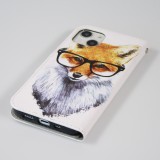 Fourre iPhone 13 - Premium Wallet flip fermeture magnétique et porte-carte - Professeur Fox - Blanc