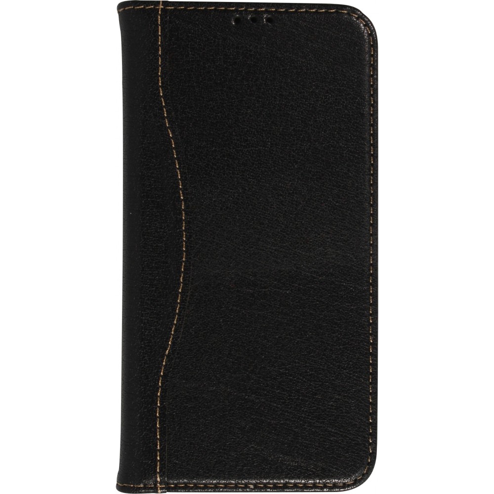 Fourre iPhone 13 Pro Max - Flip Fierre Shann cuir véritable - Noir