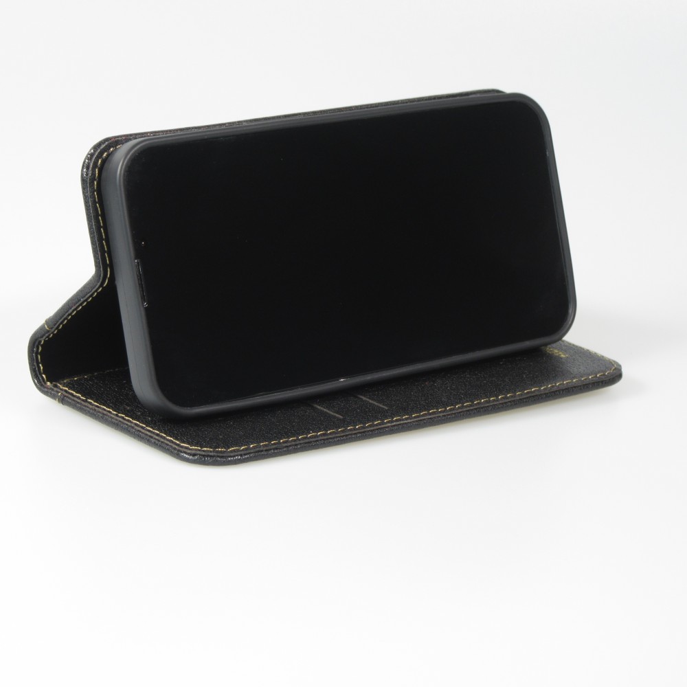 Fourre iPhone 13 Pro - Flip Fierre Shann cuir véritable - Noir
