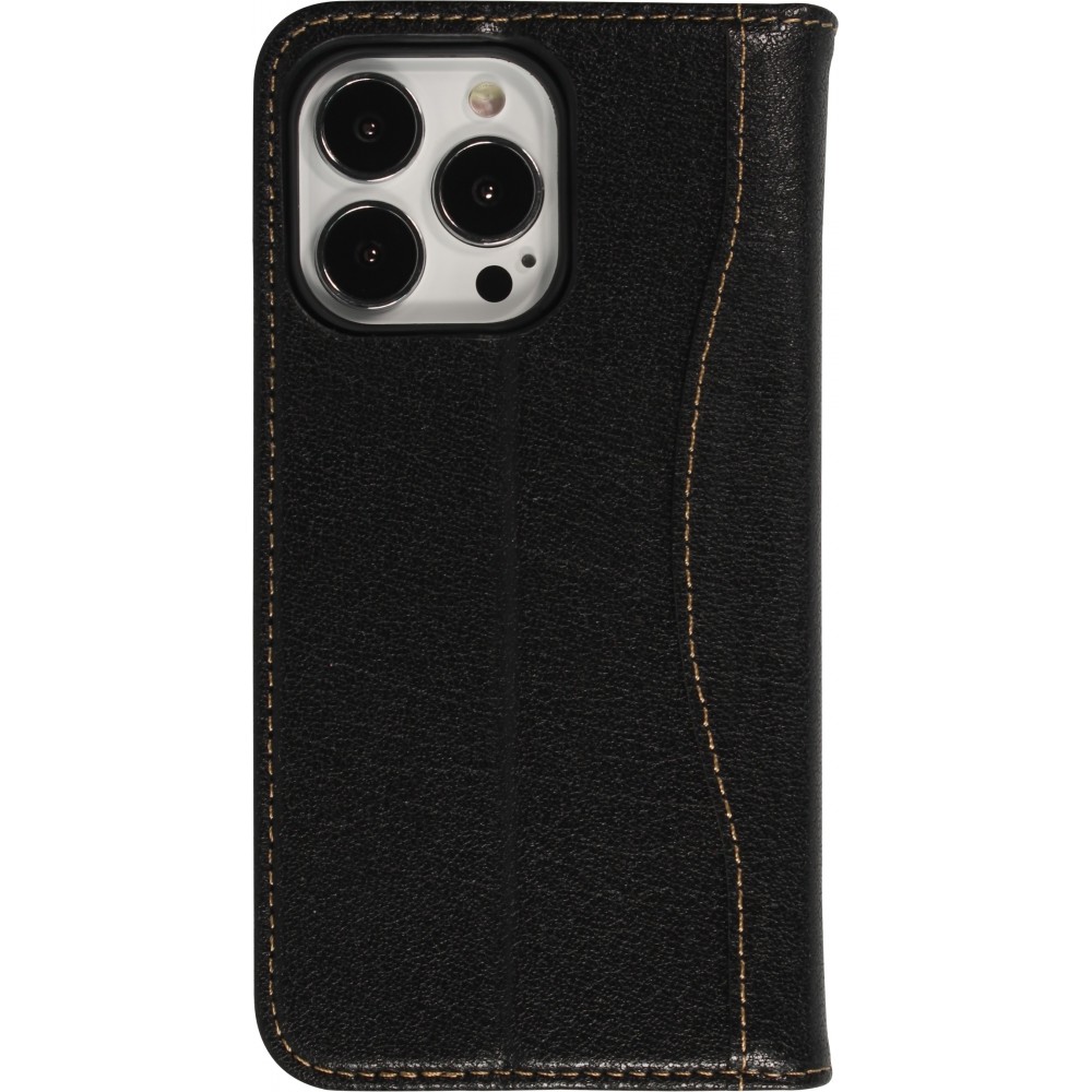 Fourre iPhone 13 Pro - Flip Fierre Shann cuir véritable - Noir