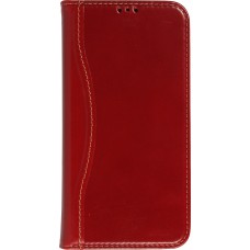 Fourre iPhone 13 Pro - Flip Fierre Shann cuir véritable - Rouge