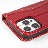 Fourre iPhone 13 Pro - Flip Fierre Shann cuir véritable - Rouge