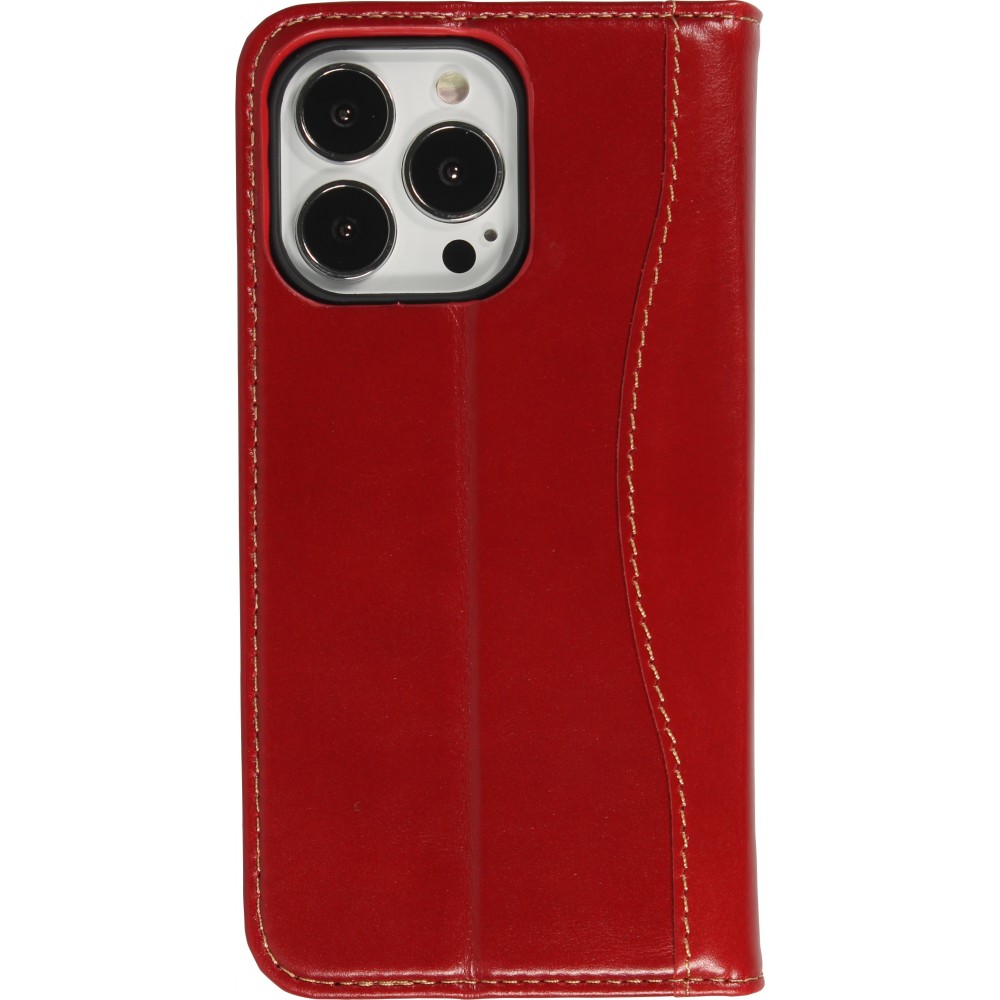 Fourre iPhone 13 Pro - Flip Fierre Shann cuir véritable - Rouge