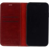 Fourre iPhone 13 Pro - Flip Fierre Shann cuir véritable - Rouge