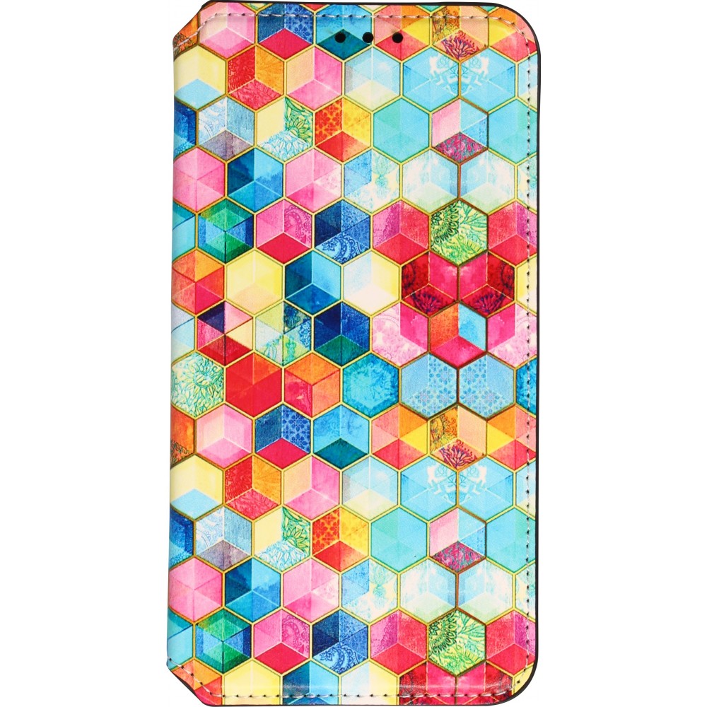 iPhone 13 Pro Case Hülle - Flip Geometrische cubes mit Ablage für Kreditkarten, Ticket, SIM-Karte - Multi-col- Or