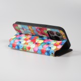 iPhone 13 Pro Case Hülle - Flip Geometrische cubes mit Ablage für Kreditkarten, Ticket, SIM-Karte - Multi-col- Or
