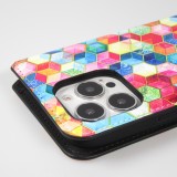 iPhone 13 Pro Max Case Hülle - Flip Geometrische cubes mit Ablage für Kreditkarten, Ticket, SIM-Karte - Multi-col- Or