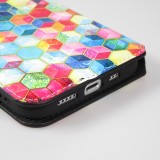 iPhone 13 Pro Case Hülle - Flip Geometrische cubes mit Ablage für Kreditkarten, Ticket, SIM-Karte - Multi-col- Or