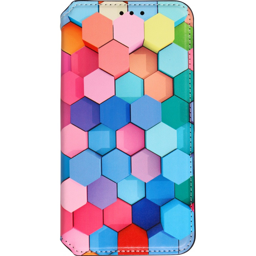 iPhone 13 Pro Max Case Hülle - Flip Geometrische hexagone mit Ablage für Kreditkarten, Ticket, SIM-Karte - Multi-col- Or